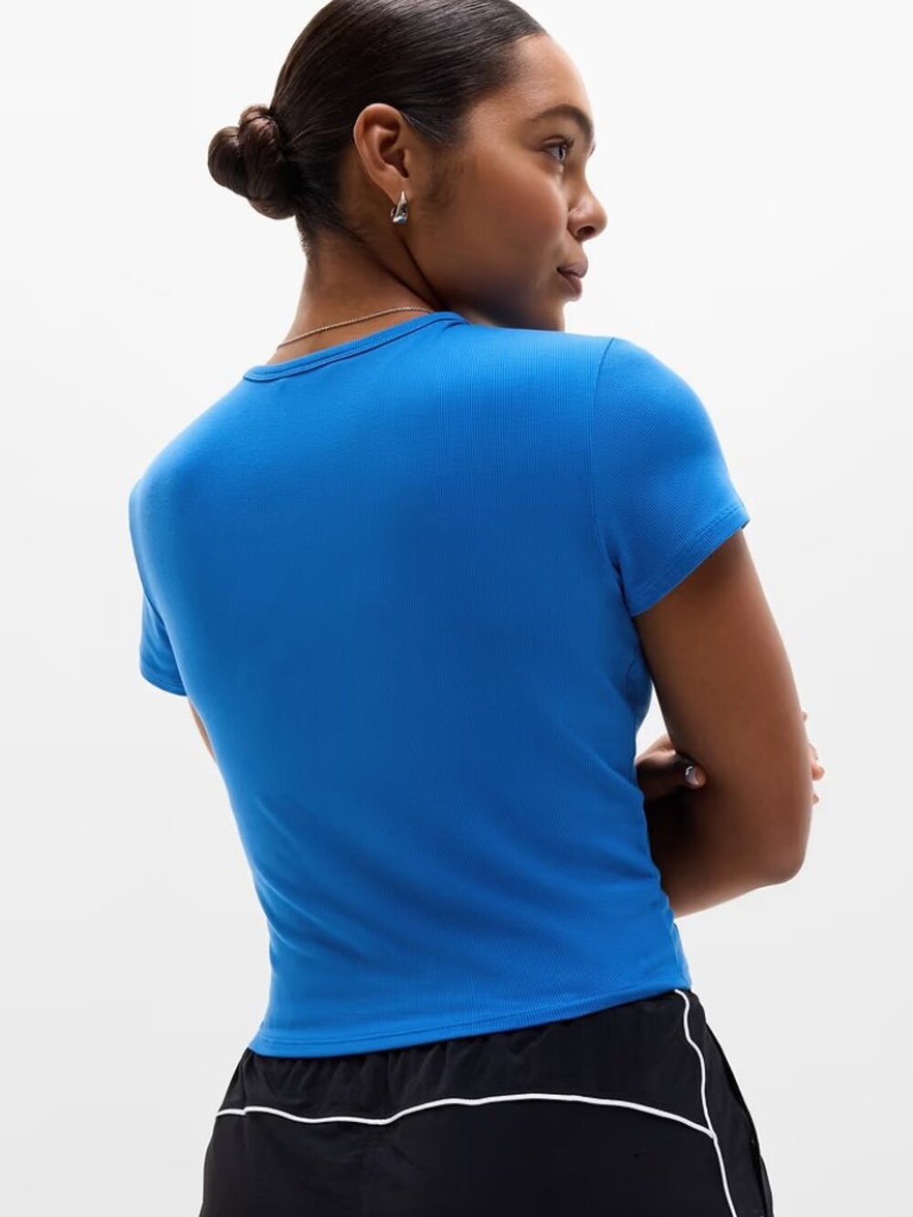 New Athleta M Signature Rib Crop Tee Breaker Blue Medium Regular - Picture 5 of 7